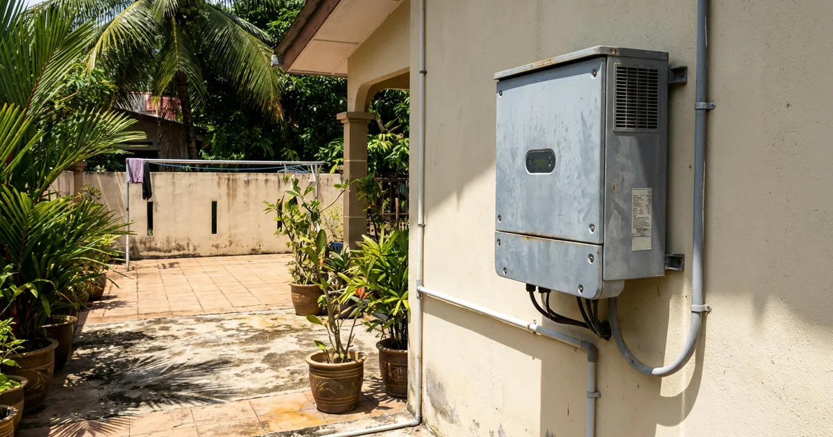 Solar inverter mounted on a wall in a Malaysian home